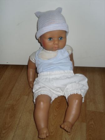 blauw/wit zomersetje met mutsje 46-48 cm