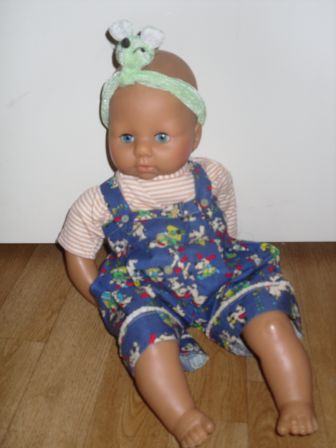 blauwe tuinbroek met shirt en hoofdbandje 46-48 cm