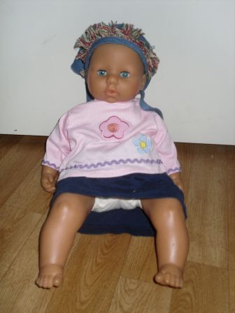 blauwe rok met shirt en hoofddoekje 46-48 cm