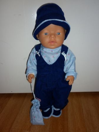 blauw boxpak met hoed, schoentjes en tasje 43-46 cm