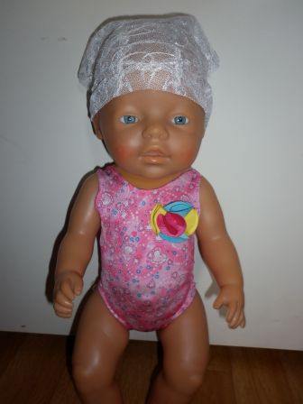 roze badpak met bandana 43 cm, nieuw!