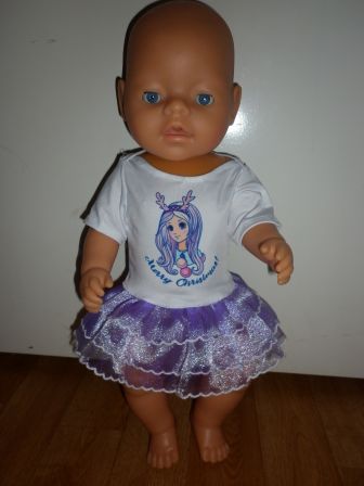 jurk met paarse roezels 40-43 cm