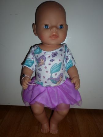 jurkje in paars/wit met zeemeerminnen 40-43 cm