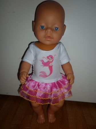 jurkje met roze roezels en zeemeermin 40-43 cm