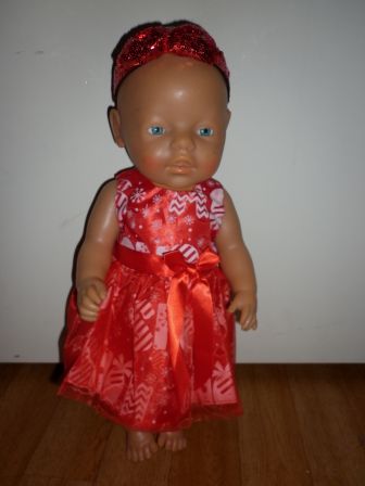 prachtige rode (kerst)jurk met strik 43 cm