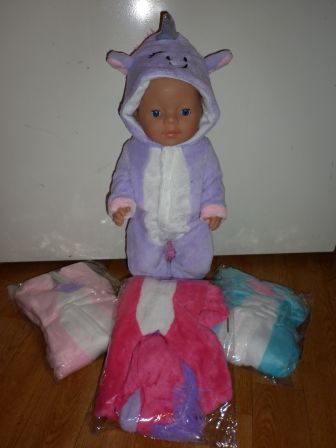 eenhoorn/unicorn onesie 43 cm, diverse kleuren