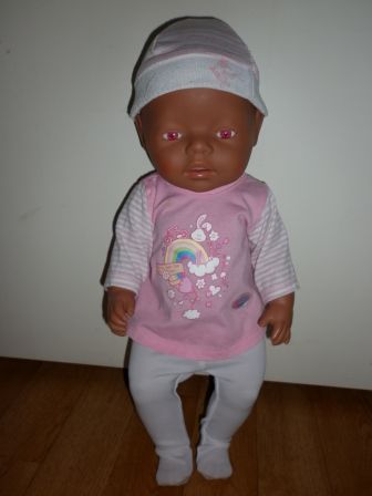 shirtje en muts roze/streep met witte maillot 43 cm