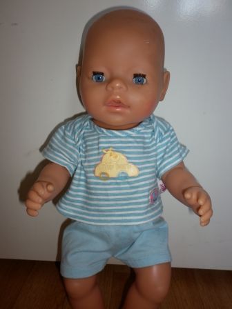 blauw/streep setje met auto 43 cm