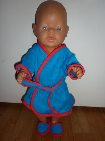 blauwe badjas met slippers 43 cm