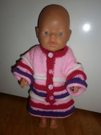 roze/paars/wit gebreide rok met vest 43-46 cm