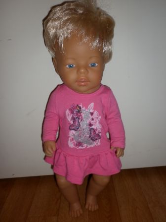 baby born pop 43 cm met haren, in roze jurkje