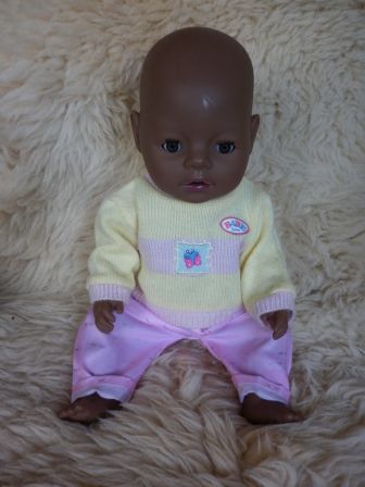 roze broek met geel/roze trui 43 cm