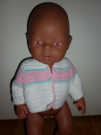 gehaakt vest creme/roze/blauw 40-43 cm