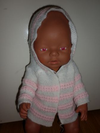 wit vestje met roze strepen 43 cm