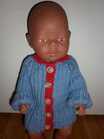 blauw/rood vest/jasje 43-46 cm