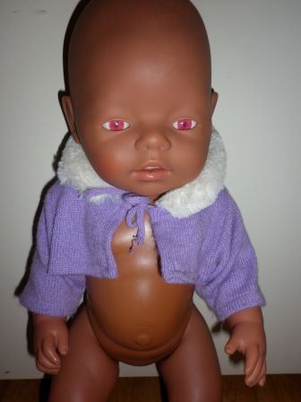 paarse bolero met bontkraagje 43 cm