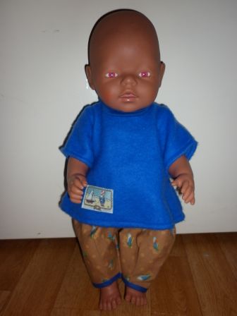 Lens setje met blauw shirt en bruine broek 43 cm