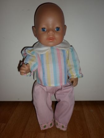 roze broek met gestreept bloesje 43 cm