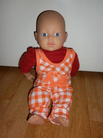 oranje/ruit tuinbroek met trui 32 cm