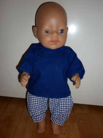 geruite broek en blauw shirt 43-46 cm