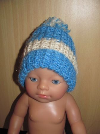 blauw/creme gebreide muts