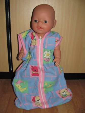 lichtblauwe slaapzak met dieren 43-48 cm