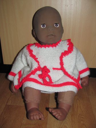 overgooiertje met vestje in rood/wit 48-50 cm