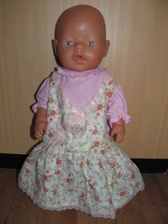 roze/bloem jurk 43-48 cm