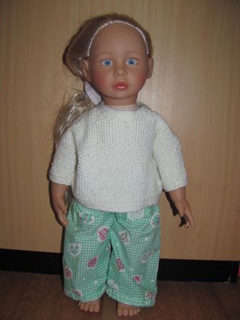 witte gebreide trui met groene broek 50 cm Girls Only