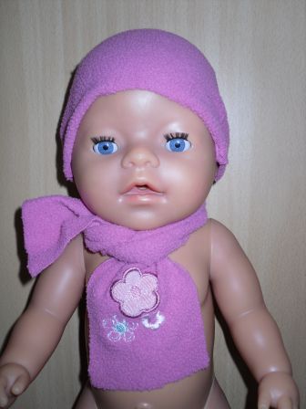 roze muts en sjaal 43-48 cm