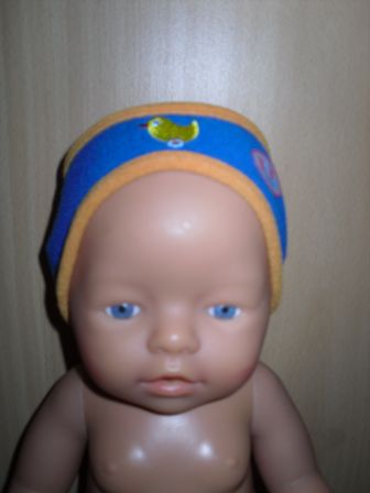 hoofdbandje in blauw met eendje 43-48 cm