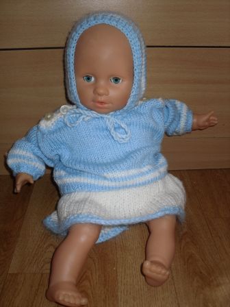 blauw/wit gebreide setje 46-48 cm