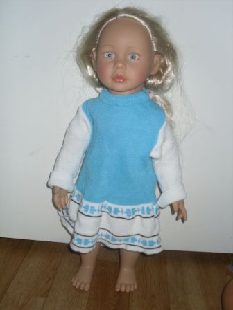 jurk in blauw met wit, 50 cm