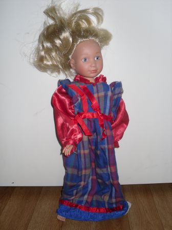 blauw/rode jurk 42-45 cm, slank!