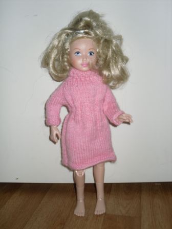 roze gebreid jurkje, Jolina 38 cm