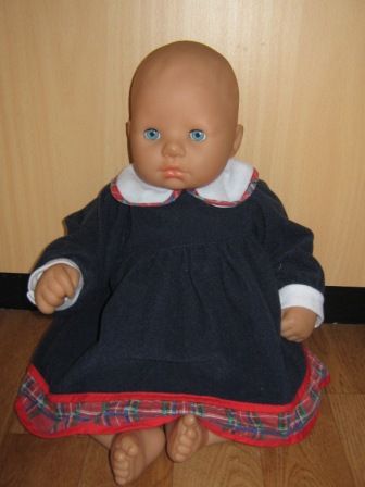 donkerblauw jurkje met sierrand 48 cm